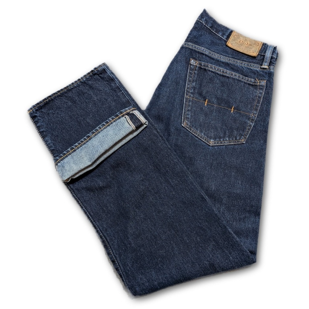 Polo Ralph Lauren Mens Jeans 32x30 Selvedge Thompson Relaxed Fit Dark Wash Blue